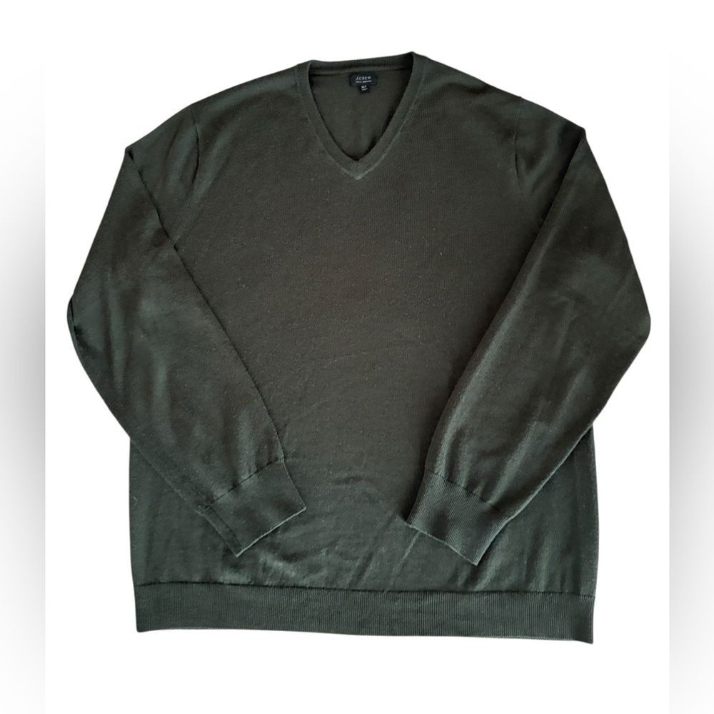 J Crew Washable Merino Wool V Neck Sweater Olive Green Mens XL Tall